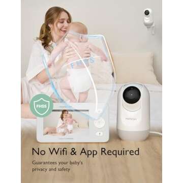 Momcozy Video Baby Monitor, 4.3" HD Baby Monitor with Camera and Audio No Wifi , Split-Screen, Infrared Night Vision Long Battery Life 2-Way Audio Pan-Tilt-Zoom Temperature Sensor Lullabies Ideal Gift