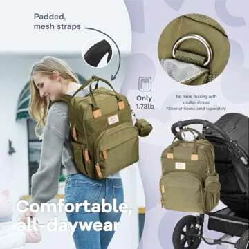 RUVALINO Diaper Bag Backpack, Multifunction Travel Pack Maternity Baby Changing Bags, Large Capacity, Waterproof, Army Green