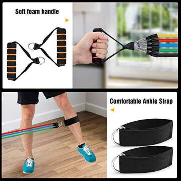 11 Pack Resistance Bands Set, Portable Home Workouts Accessories, Exercise Bands with Door Anchor, Handles, Legs Ankle Straps for Resistance Training, Physical Therapy, Yoga, Pilates