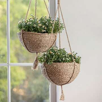 Natural Seagrass Hanging Planter Basket Set, Indoor Plant Pots, Boho Decor Plant Pot Cover, 12.4 (D)...