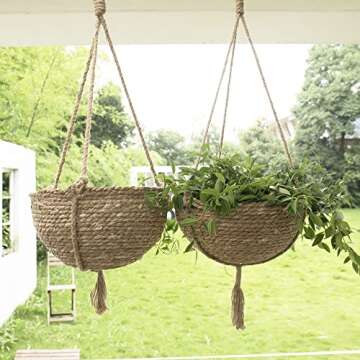 Natural Seagrass Hanging Planter Set for Boho Decor