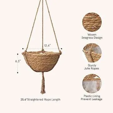 Natural Seagrass Hanging Planter Set for Boho Decor