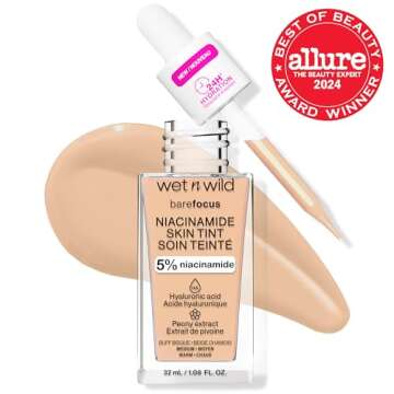 wet n wild Bare Focus Skin Tint, 5% Niacinamide Enriched, Buildable Sheer Lightweight Coverage, Natu...