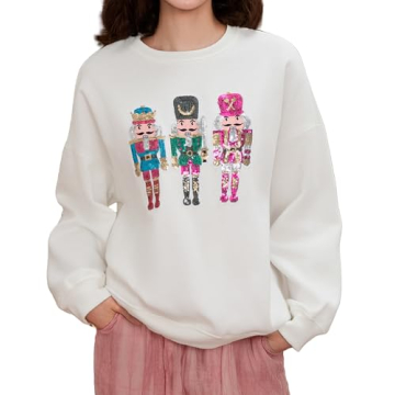 Aonoapll Women Sequin Nutcracker Sweatshirt Cute Holiday Oversized Pullover Sparkly Christmas Long S...