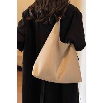 Suede Purse Hobo bag Slouchy Tote Bag for Women Suede Handbag(Beige)