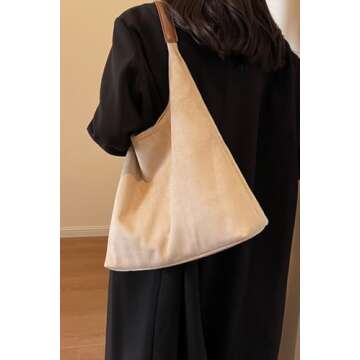 Suede Purse Hobo bag Slouchy Tote Bag for Women Suede Handbag(Beige)