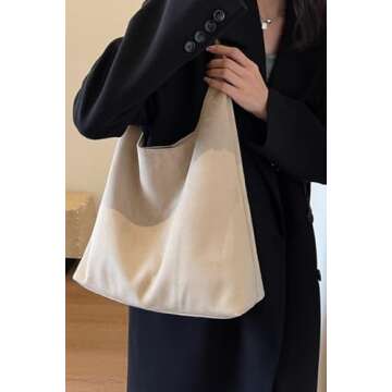 Suede Purse Hobo bag Slouchy Tote Bag for Women Suede Handbag(Beige)