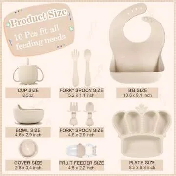 Silicone Baby Feeding Set 10 Pcs Baby Led Weaning Supplies Suction Bowl Divided Plate Baby Bibs Frui...
