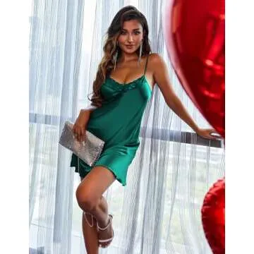 Ekouaer Satin Nightgown - Sexy Lace Nightwear for Women