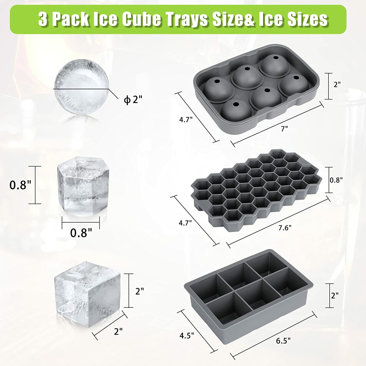 AiBast Ice Cube Trays: 3 Pack Silicone Molds