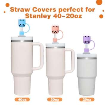 8PCS Straw Cover Cap for Stanely Cup, 0.4Inches Cute Bubble Tea Drinking Straw Cover, Silicone Dust-Proof Straw Protector Topper Stanley Accessories