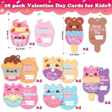 Valentines Day Cards for Kids Classroom, Valentines Gifts Cards with Dessert Squishy Toys Keychains,...