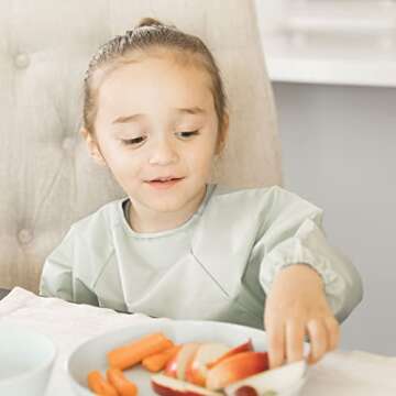 Tiny Twinkle Mess Proof Baby Bib, 2 Pack Long Sleeve Bib Outfit, Waterproof Bibs for Toddlers, Machine Washable, Tug Proof (Sage Charcoal, Small 6-24 Months)