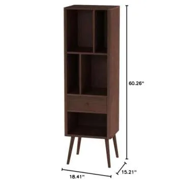 Baxton Studio FP-6785-Walnut Bookcase, 15.21LX18.41WX60.26H, Walnut Brown