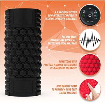 VIBRA Vibrating Foam Roller - Next Generation Electric Foam Roller with 5 Speeds Settings | Includes Carry Case & Vibration Foam Rolling Training (Black)