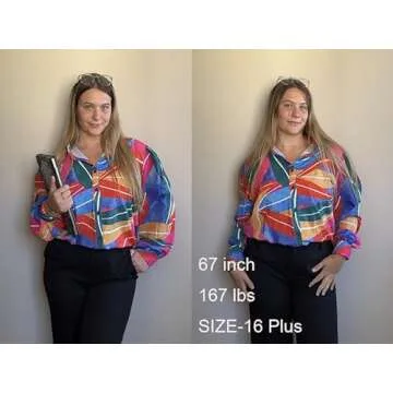IN'VOLAND Womens Plus Size Button Down Shirts Print Balloon Sleeve Blouses Boho Floral Shirts Hawaiian Shirts Work Office Tops