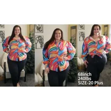 IN'VOLAND Womens Plus Size Button Down Shirts Print Balloon Sleeve Blouses Boho Floral Shirts Hawaiian Shirts Work Office Tops