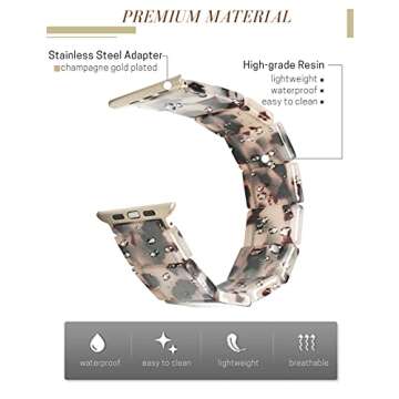 Heesch Women Resin Fashion Watch Band Compatible with Apple Watch Bracelet Jewelry Cute Wristband Strap for iWatch 7/6/5/4, Ivory Tortoise, 38/40/41mm