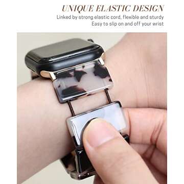 Heesch Women Resin Fashion Watch Band Compatible with Apple Watch Bracelet Jewelry Cute Wristband Strap for iWatch 7/6/5/4, Ivory Tortoise, 38/40/41mm