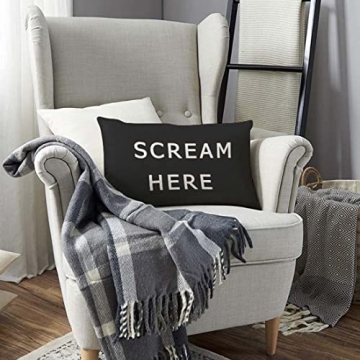 TKS MITLAN Scream Here Pillow Cover 12x20 inch Black White Phrase Pillows Decorative Throw Pillows Farmhouse Decor for Home Cushion Case