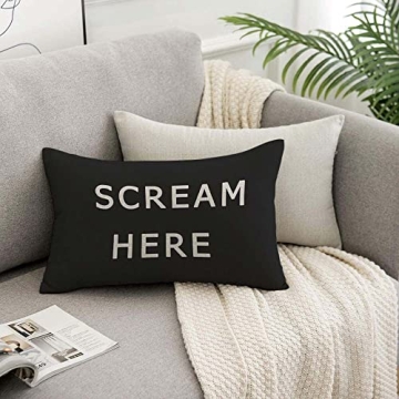TKS MITLAN Scream Here Pillow Cover 12x20 inch Black White Phrase Pillows Decorative Throw Pillows Farmhouse Decor for Home Cushion Case