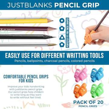 JustBlanks 20 Pcs Pencil Grips for Kids Handwriting - Pencil Holder for Kids, Pencil Grippers Writing Tool, Writing Posture Correction Tools for Toddlers, Preschoolers Special Needs for Classroom