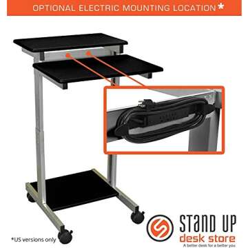 Stand Up Desk Store Rolling Adjustable Height Two Tier Standing Desk Computer Workstation (Silver Frame/Black Top, 24" Wide)