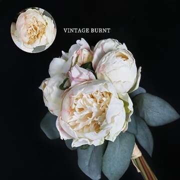 ICBOX White Artificial Peonies 2 Bouquets Silk Flowers 14Heads Vintage White Fake Flowers Faux Peony...