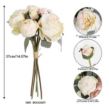 ICBOX White Artificial Peonies 2 Bouquets Silk Flowers 14Heads Vintage White Fake Flowers Faux Peony Flowers for Flower Arrangements Artificial Centerpiece Home Table Dining Room Decor (Ivory White)