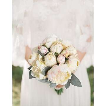 ICBOX White Artificial Peonies 2 Bouquets Silk Flowers 14Heads Vintage White Fake Flowers Faux Peony Flowers for Flower Arrangements Artificial Centerpiece Home Table Dining Room Decor (Ivory White)