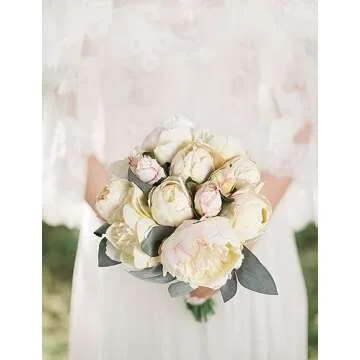 ICBOX White Artificial Peonies 2 Bouquets Silk Flowers 14Heads Vintage White Fake Flowers Faux Peony Flowers for Flower Arrangements Artificial Centerpiece Home Table Dining Room Decor (Ivory White)