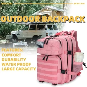 Lovelinks21 25L Tactical Backpack for Men Women Military Backpack Army Assault Pack Molle Backpack Small Bug Out Bag Travel Rucksack Daypack (Pink)