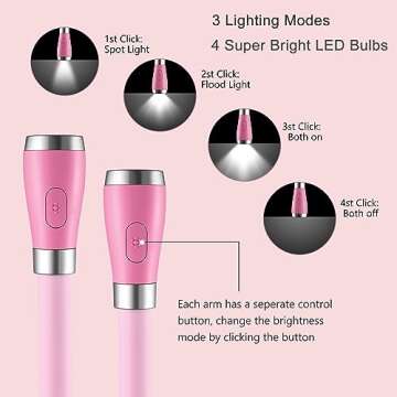 SingHong Neck Book Light LED Reading Lamp USB Rechargeable, Hands Free, 4 LED Bulbs, 4 Adjustable Brightness, for Reading in Bed or Reading in Car Lamp (Pink)