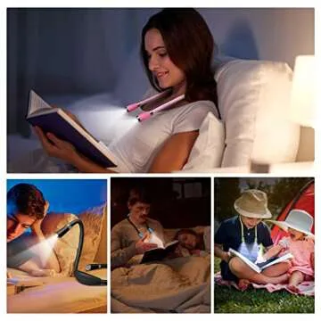SingHong Neck Book Light LED Reading Lamp USB Rechargeable, Hands Free, 4 LED Bulbs, 4 Adjustable Brightness, for Reading in Bed or Reading in Car Lamp (Pink)
