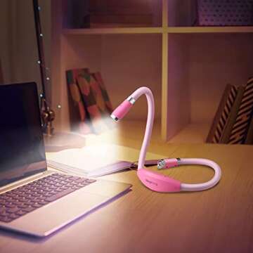 SingHong Neck Book Light LED Reading Lamp USB Rechargeable, Hands Free, 4 LED Bulbs, 4 Adjustable Brightness, for Reading in Bed or Reading in Car Lamp (Pink)