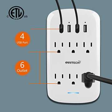 Oviitech 6 Outlet Extender with 4 USB Ports for Safe Charging