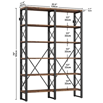 IRONCK Industrial 6-Tier Bookcase, Easy Assembly Double Wide Shelves