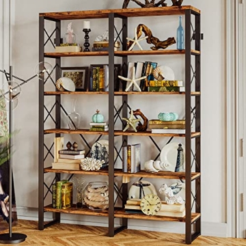 IRONCK Industrial 6-Tier Bookcase, Easy Assembly Double Wide Shelves