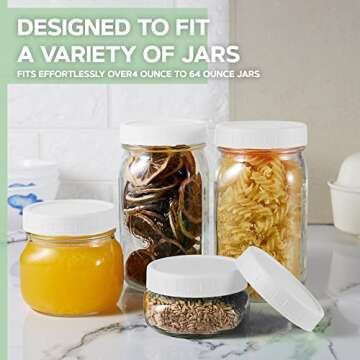 Alitte Plastic Mason Jar Lids - (Pack of 18) Upgraded Regular Mouth Jar Lids | Reusable Food Grade BPA Free Plastic Storage Cap Covers | Leak-proof Silicone Rings