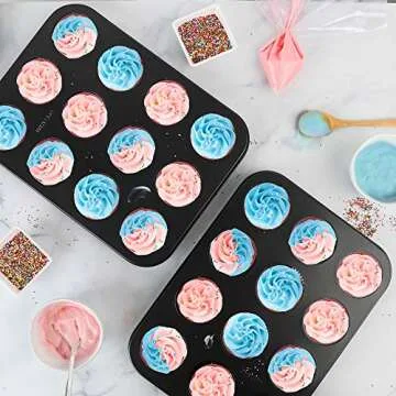 Non-Stick Bakeware 12 Cup Muffin Pan, Set of 2, Heavy Duty & Easy Release Cupcake Baking Pan