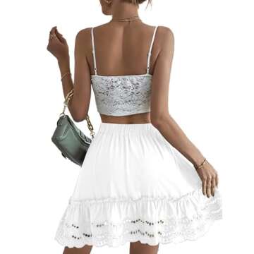 LYANER Women's Elastic Waist Contrast Lace Knot Scallop Hem Swing A-line Mini Skirt - Stylish Comfor...
