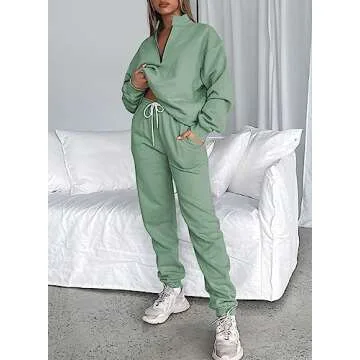 Aleumdr Women's Cozy Solid Color Sweatsuit Set - Fall Fashion 2025