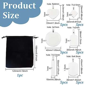 BENECREAT 30PCS Mixed Large Stainless Steel Stamping Blanks, Round/Rectangle/Heart Pendants Charms w...