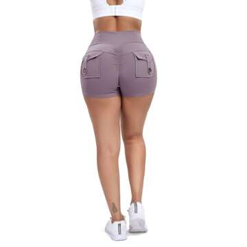 YOFIT Scrunch Butt Lifting Cargo Shorts for Women Gym Workout Booty Shorts Yoga Fitness with Pockets Purple L