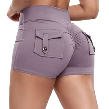 YOFIT Scrunch Butt Lifting Cargo Shorts for Women Gym Workout Booty Shorts Yoga Fitness with Pockets Purple L
