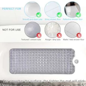 Sheepping Baby Bath Mat for Tub Non Slip Extra Long Cover Bathtub Mat with 200 Big Suction Cups for ...