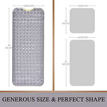 Sheepping Baby Bath Mat for Tub Non Slip Extra Long Cover Bathtub Mat with 200 Big Suction Cups for Toddler Infant Kids 40 X 16 Inch - Eco Friendly ,Machine Washable Shower Mat (Grey)