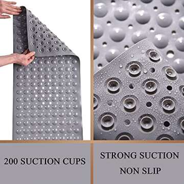 Sheepping Baby Bath Mat for Tub Non Slip Extra Long Cover Bathtub Mat with 200 Big Suction Cups for Toddler Infant Kids 40 X 16 Inch - Eco Friendly ,Machine Washable Shower Mat (Grey)