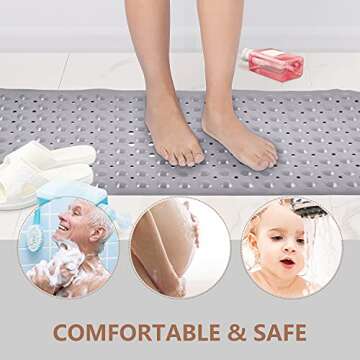 Sheepping Baby Bath Mat for Tub Non Slip Extra Long Cover Bathtub Mat with 200 Big Suction Cups for Toddler Infant Kids 40 X 16 Inch - Eco Friendly ,Machine Washable Shower Mat (Grey)