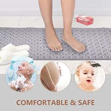 Sheepping Baby Bath Mat for Tub Non Slip Extra Long Cover Bathtub Mat with 200 Big Suction Cups for Toddler Infant Kids 40 X 16 Inch - Eco Friendly ,Machine Washable Shower Mat (Grey)